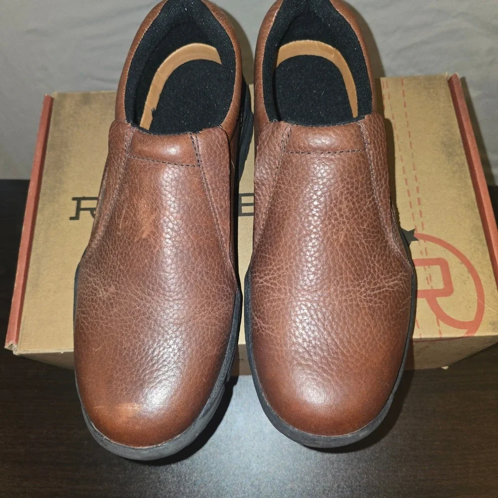 Roper Performance Slip-On 9W Mens Brown Leather Western Lug Sole Shoes